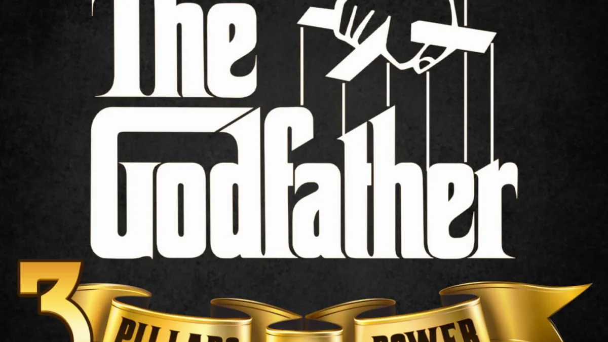 Tampilan visual slot The Godfather: 3 Pillars of Power dengan suasana kantor mafia yang elegan.