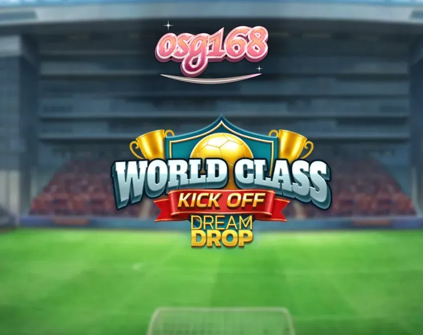 Tampilan visual retro dari slot World Class Kick Off Dream Drop dengan elemen stadion dan simbol sepak bola.